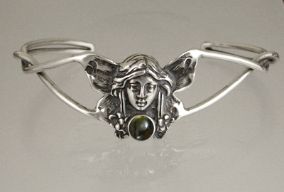 Sterling Silver Victorian Fairy Cuff Bracelet With Spectrolite